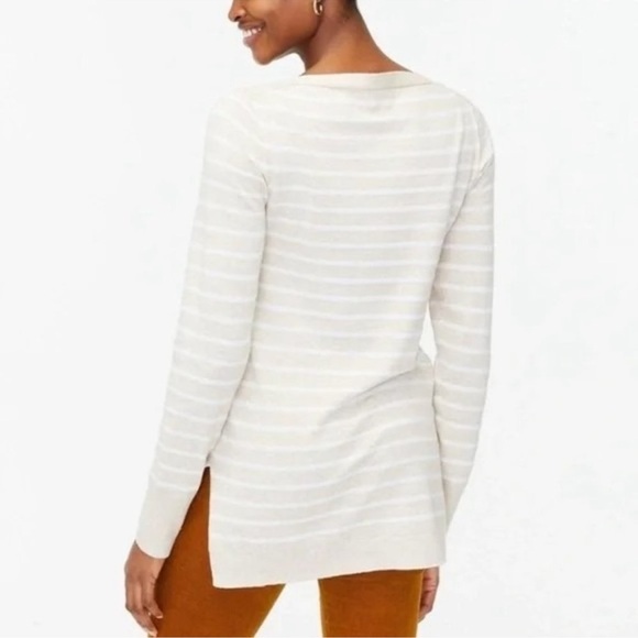 J. Crew Striped boatneck tunic sweater tan ivory thin stripe cotton BC543 medium - Picture 3 of 11